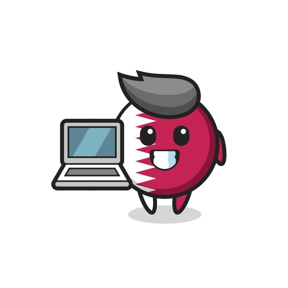 Mascot Illustration of qatar flag badge with a laptop vector