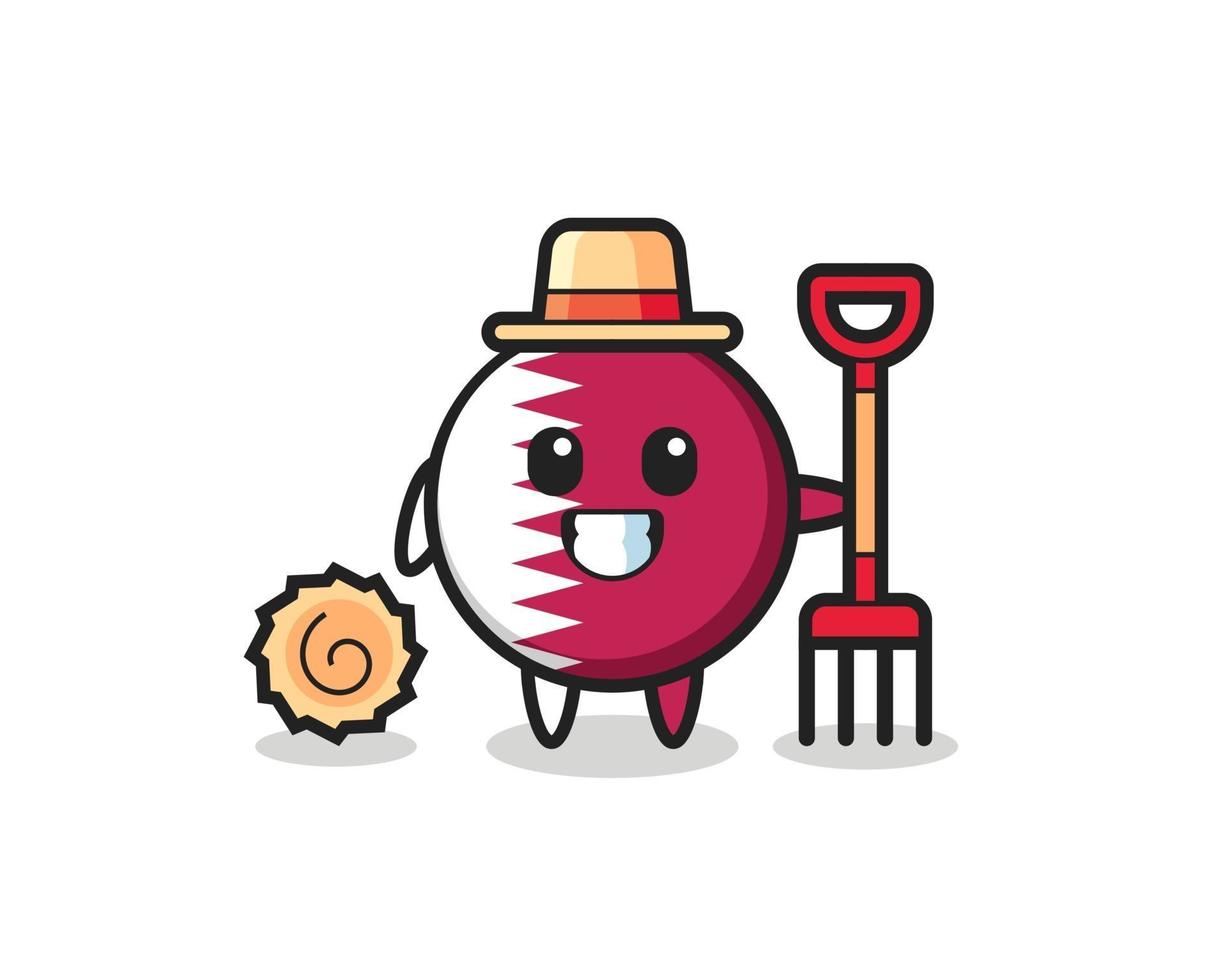 Mascot character of qatar flag badge as a farmer vector