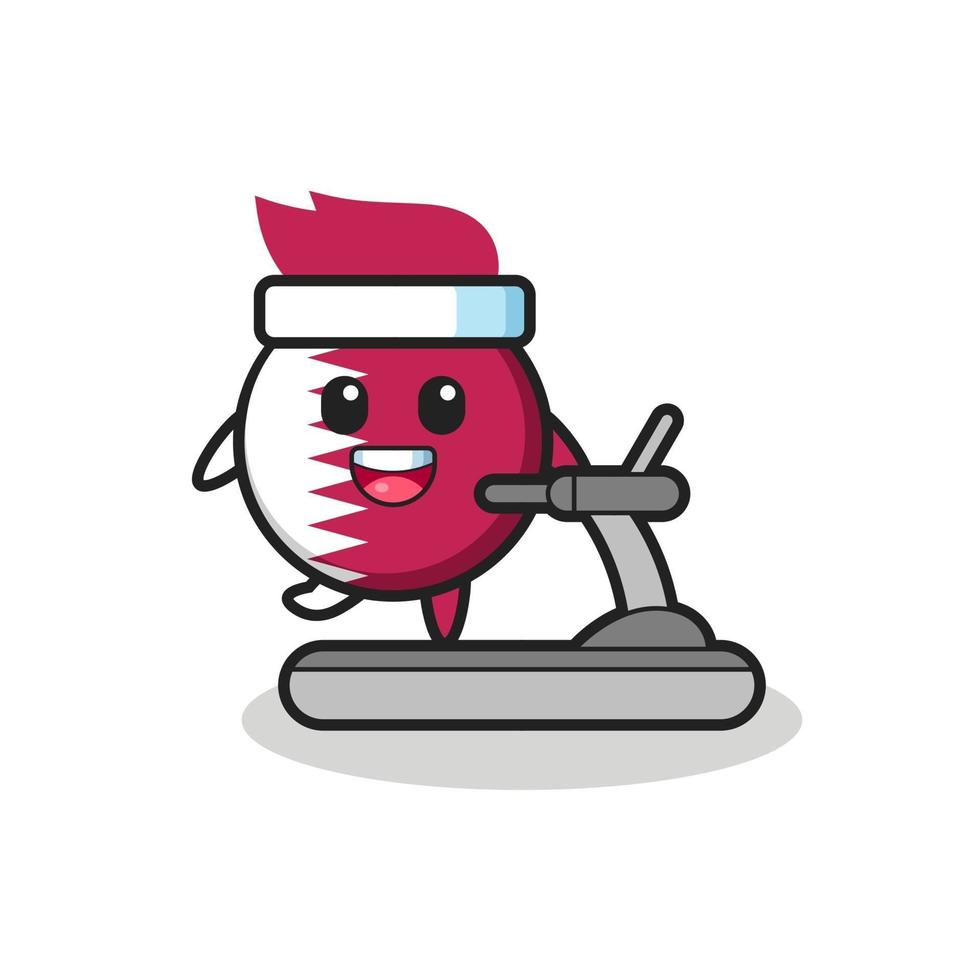 qatar flag badge cartoon character walking on the treadmill vector