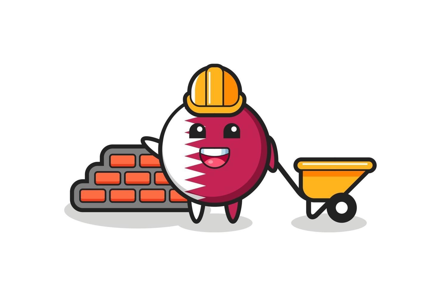 Cartoon character of qatar flag badge as a builder vector