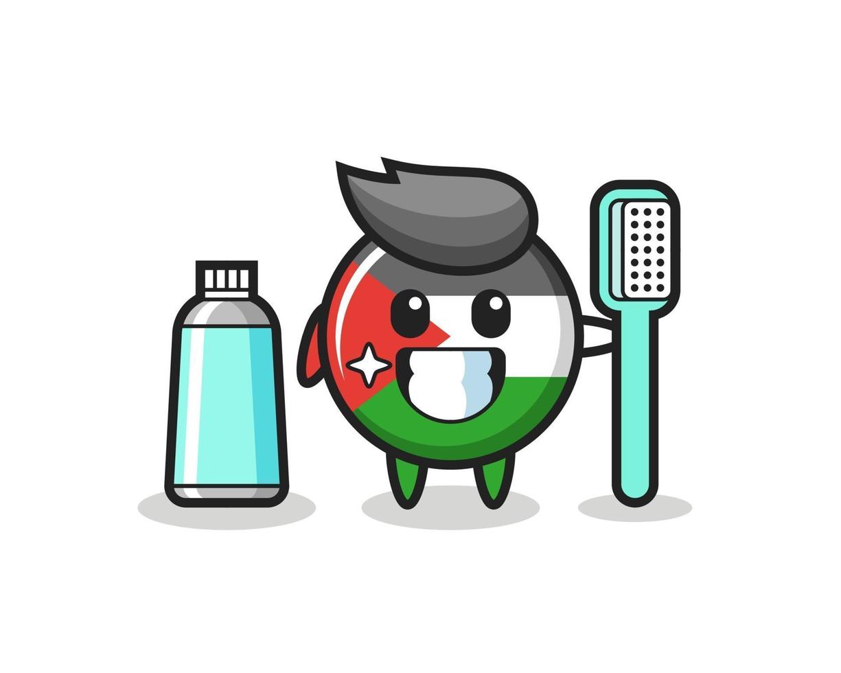 Mascot Illustration of palestine flag badge with a toothbrush vector