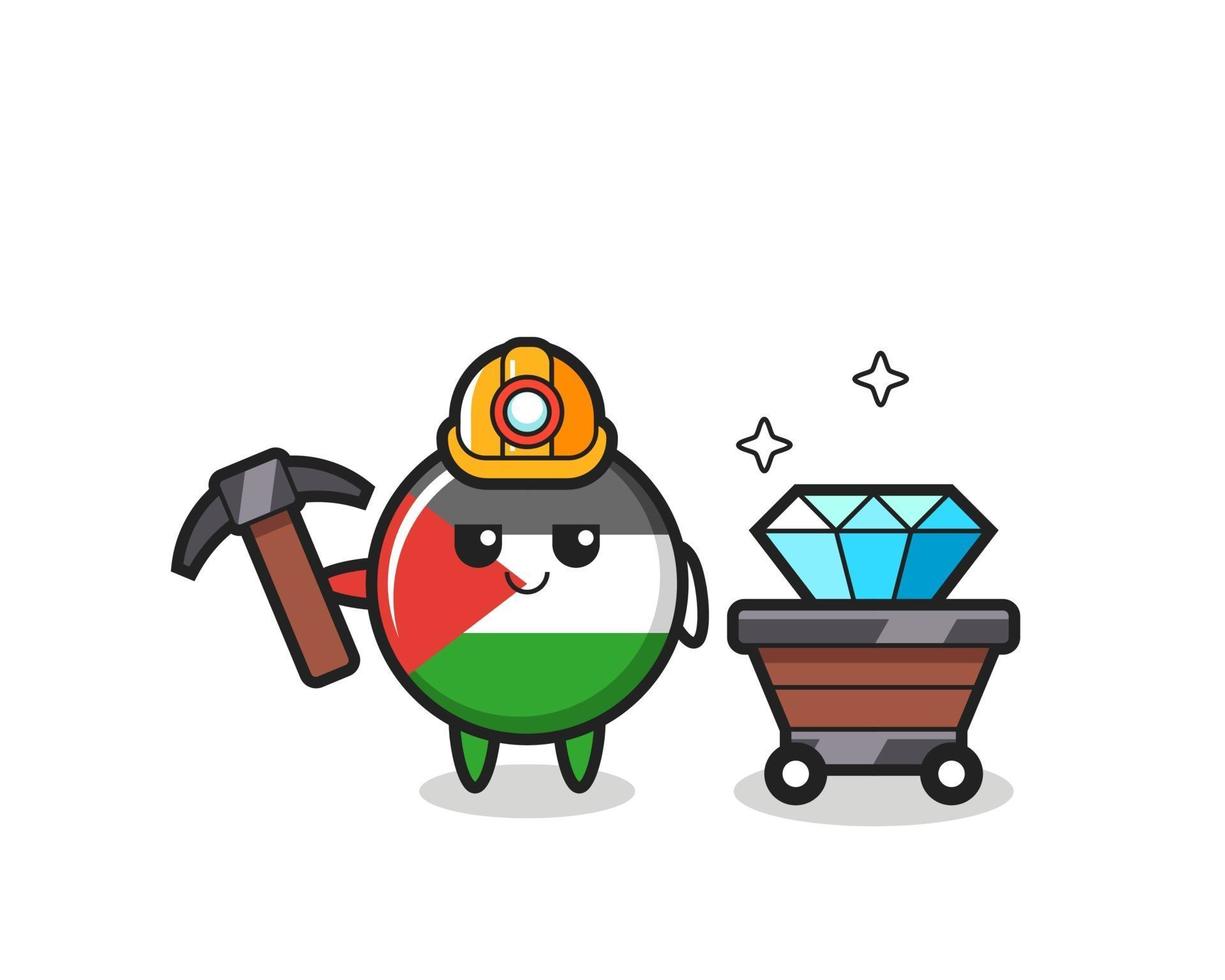 Ilustración de personaje de la insignia de la bandera de Palestina como minero vector