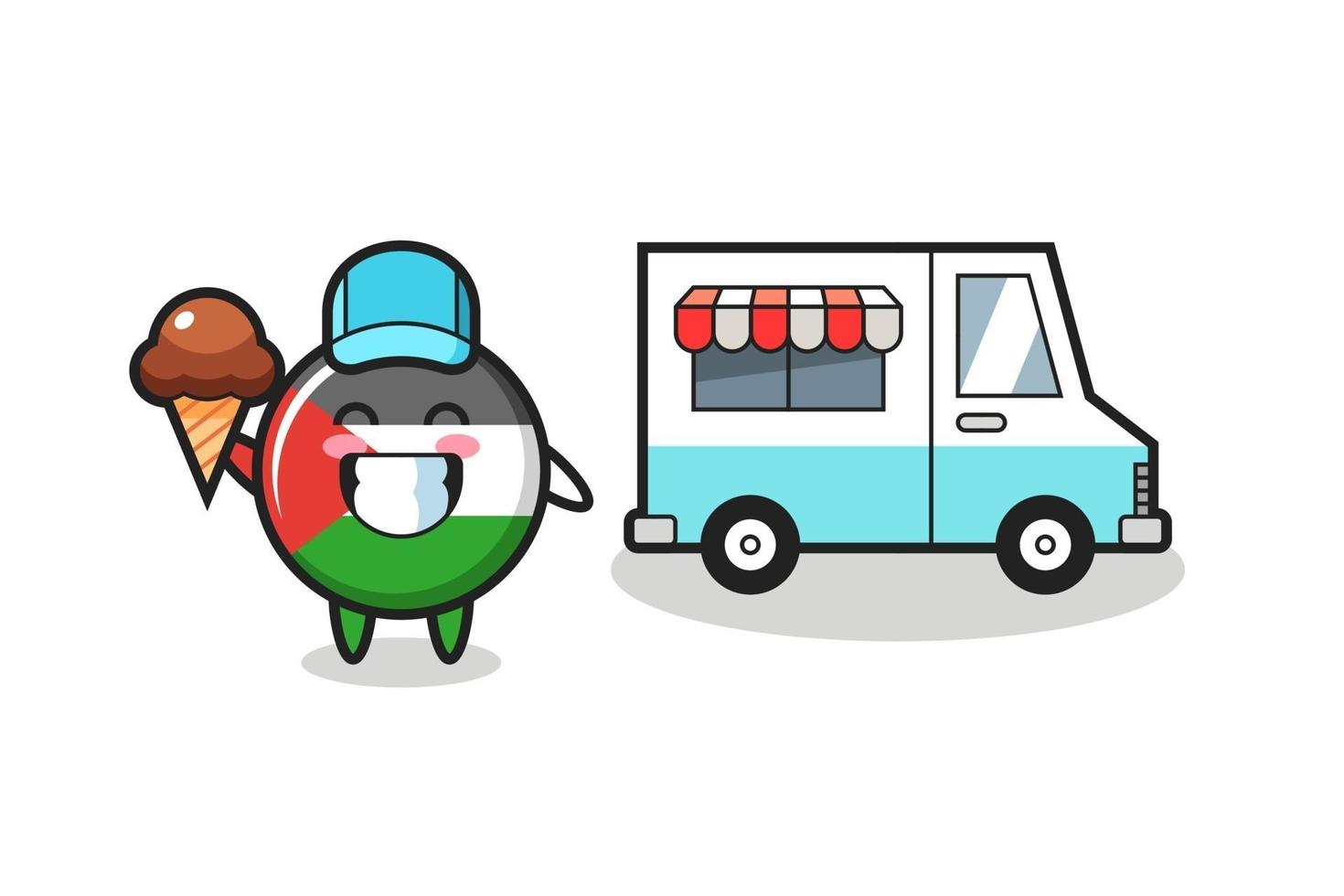 Mascot cartoon of palestine flag badge with ice cream truck vector