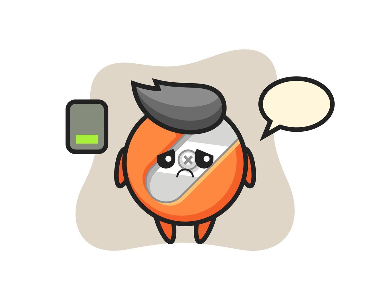 pencil sharpener mascot character doing a tired gesture vector