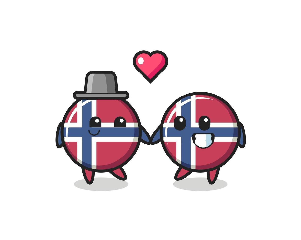 norway flag badge cartoon character couple with fall in love gesture vector