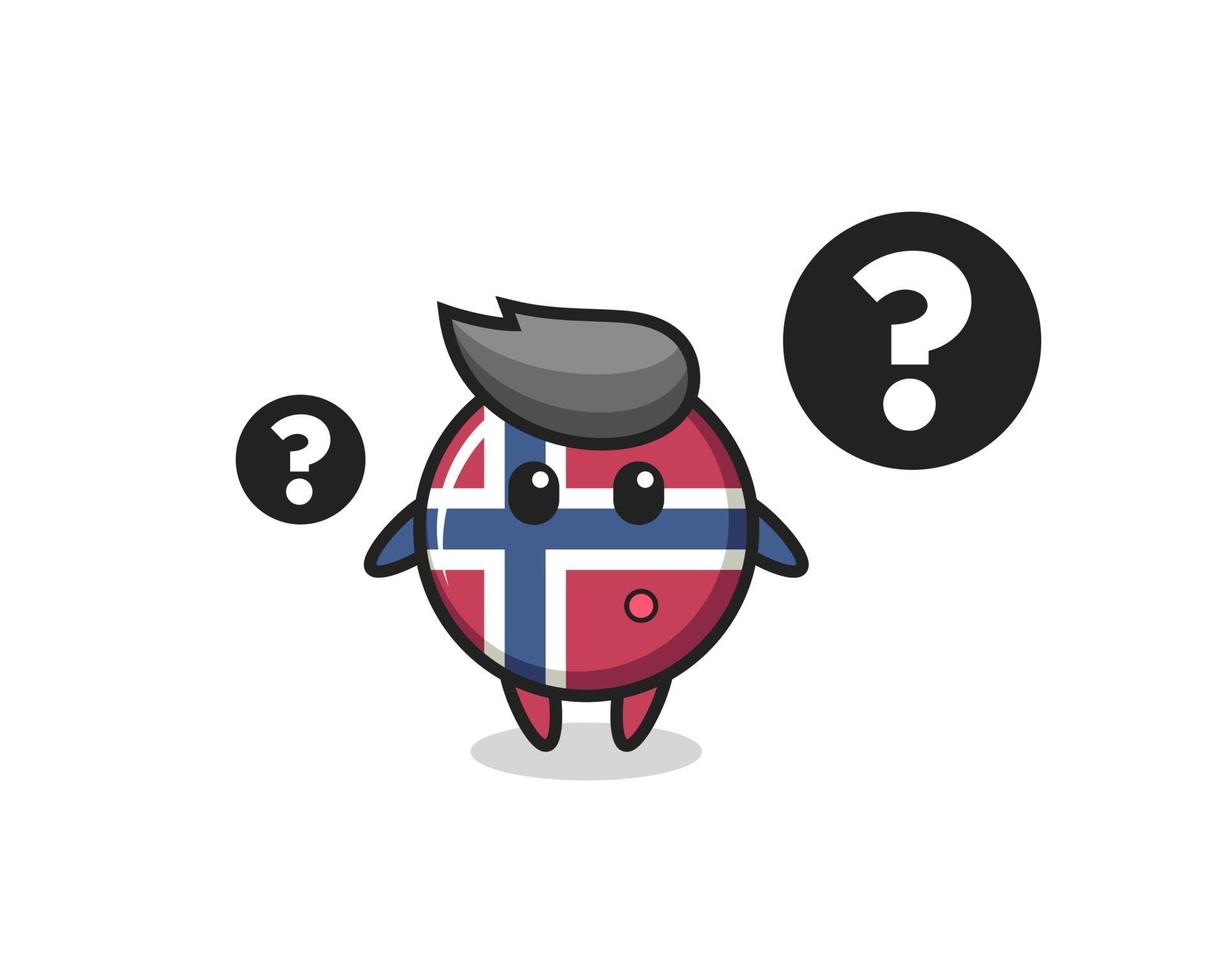 Ilustración de dibujos animados de la insignia de la bandera de Noruega con el signo de interrogación vector
