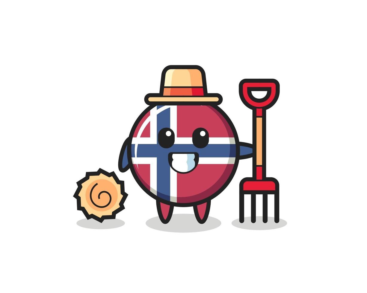 personaje de mascota de la insignia de la bandera de noruega como agricultor vector