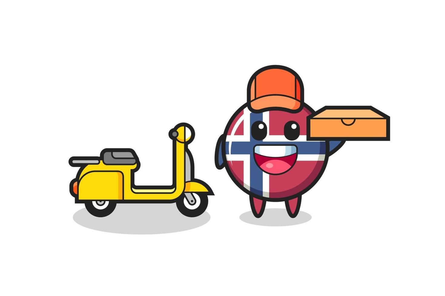 Ilustración de personaje de la insignia de la bandera de Noruega como repartidor de pizzas vector