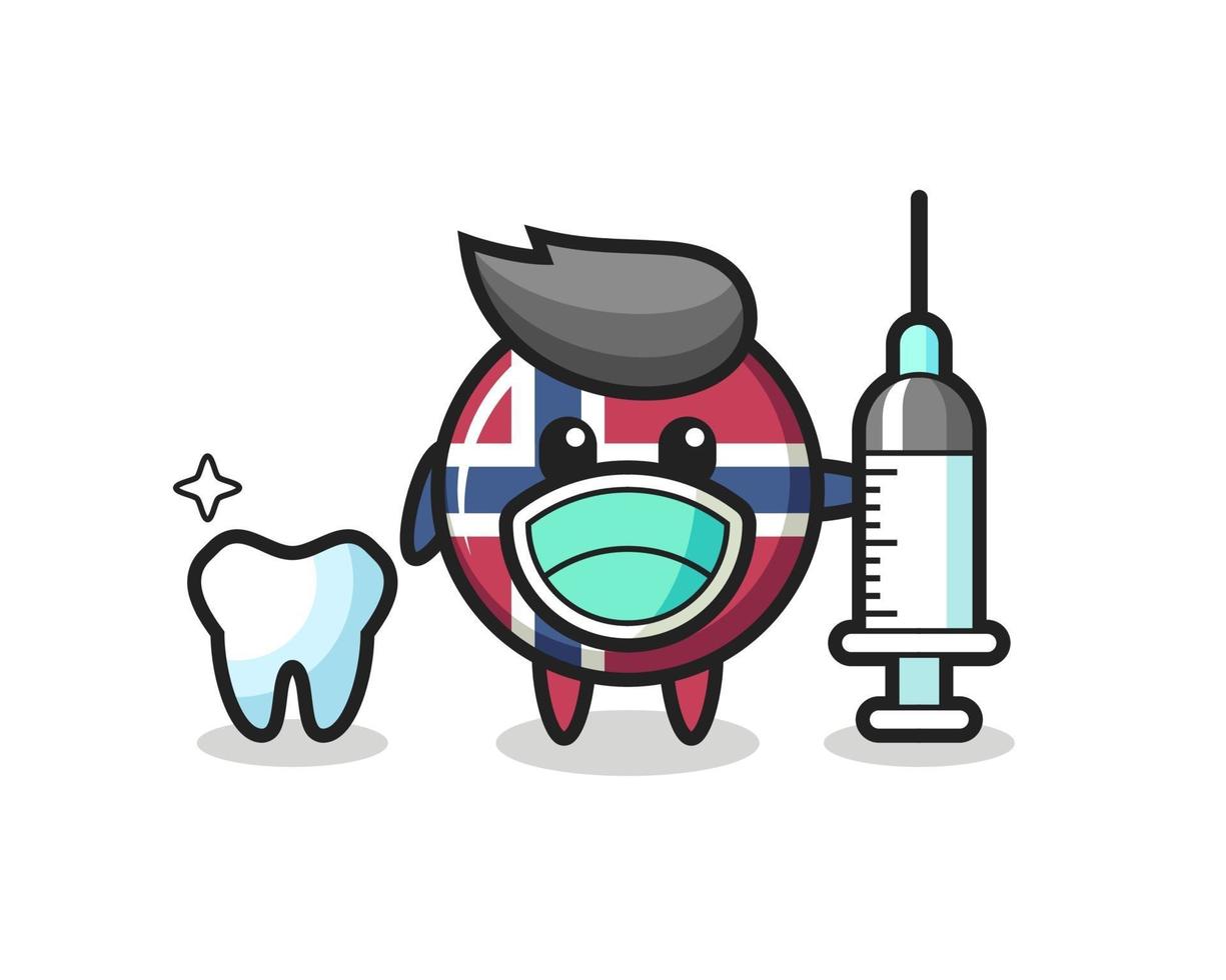 Personaje de mascota de la insignia de la bandera de Noruega como dentista. vector