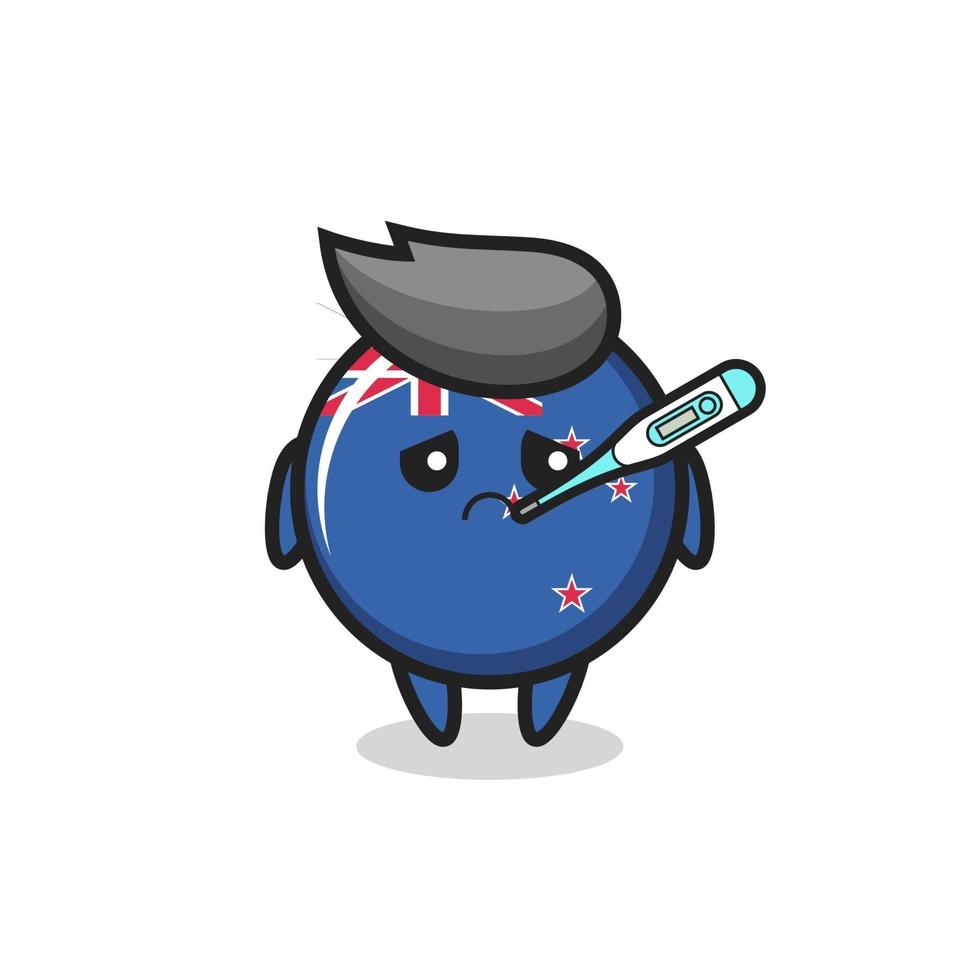 personaje de la mascota de la insignia de la bandera de nueva zelanda con condición febril vector