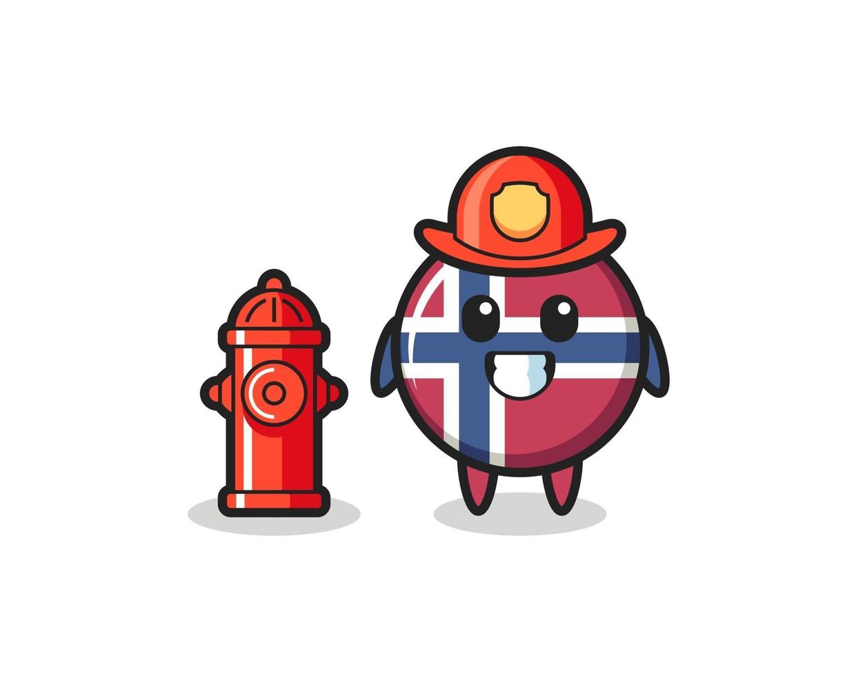 Mascot character of norway flag badge as a firefighter vector