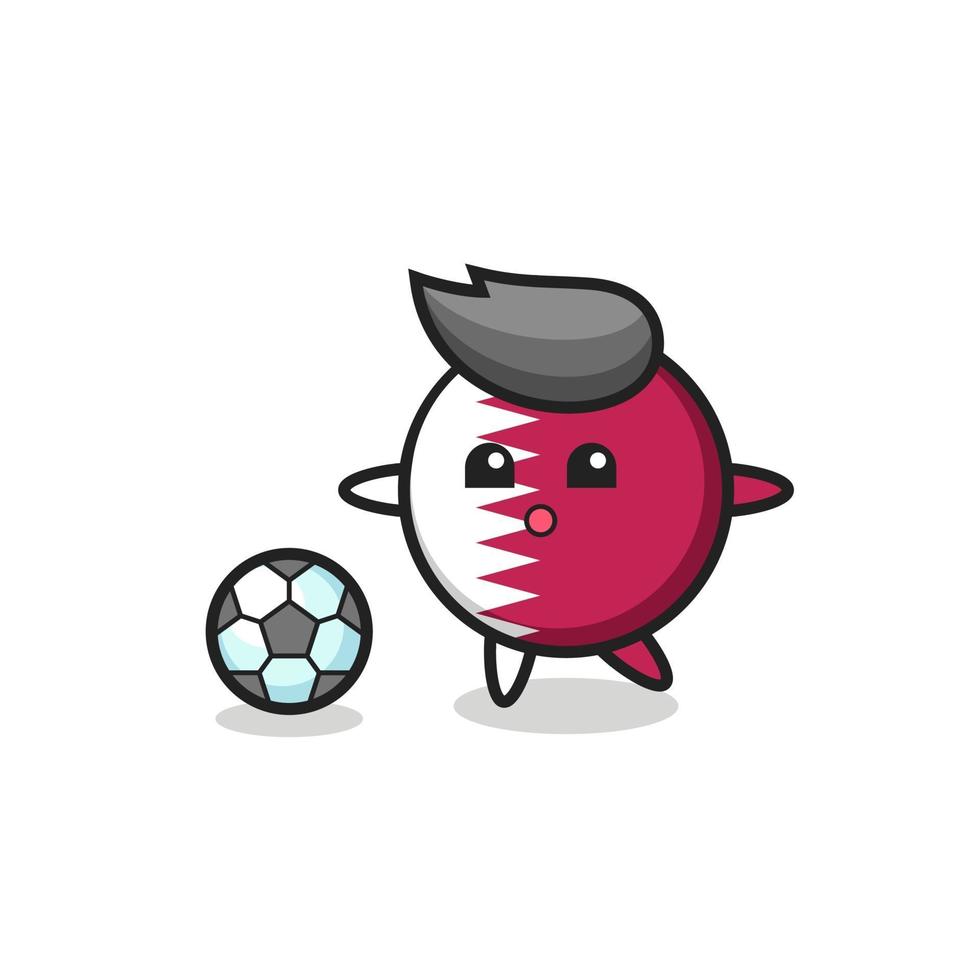 ilustración de dibujos animados de la insignia de la bandera de qatar está jugando al fútbol vector