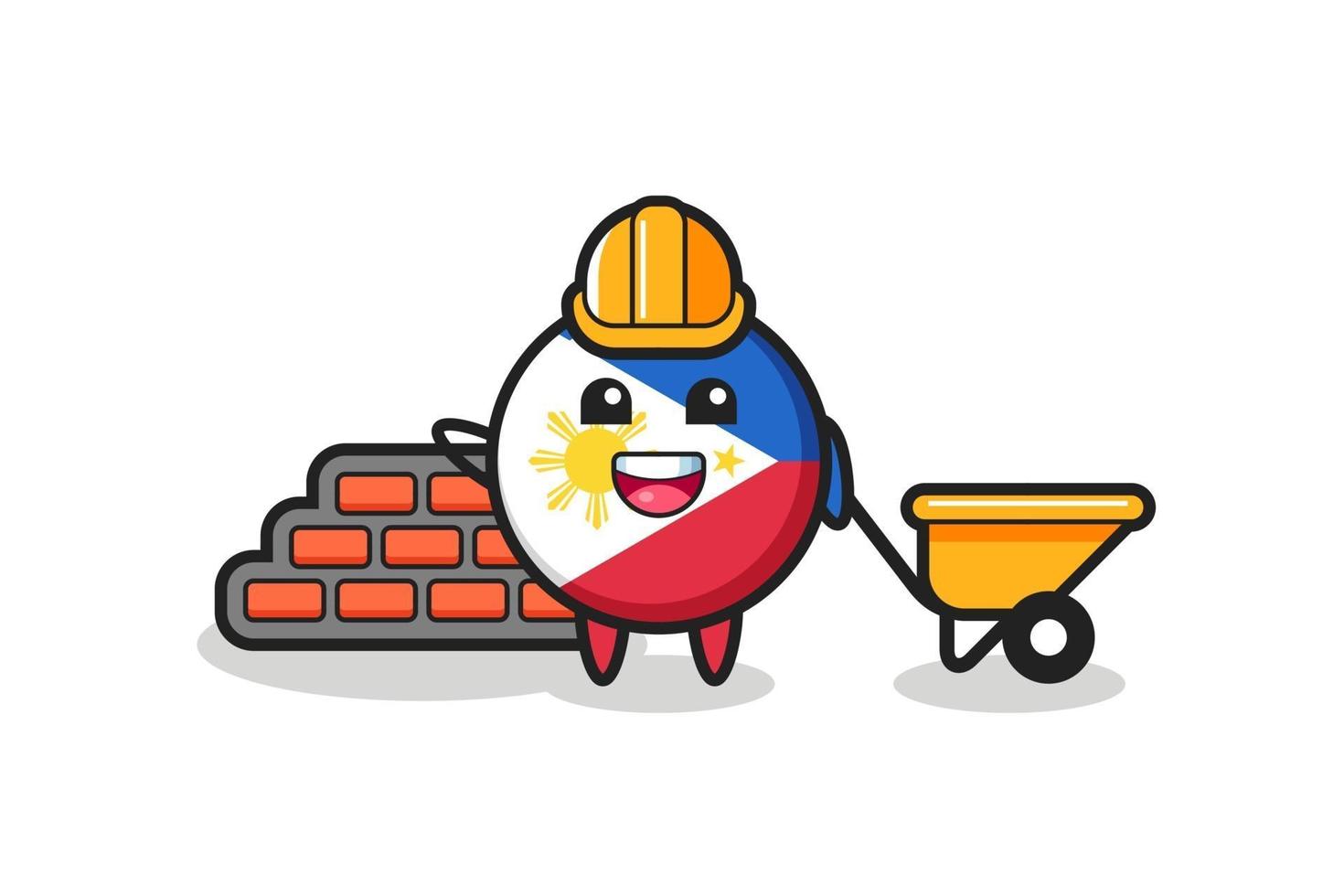 personaje de dibujos animados de la insignia de la bandera de filipinas como constructor vector