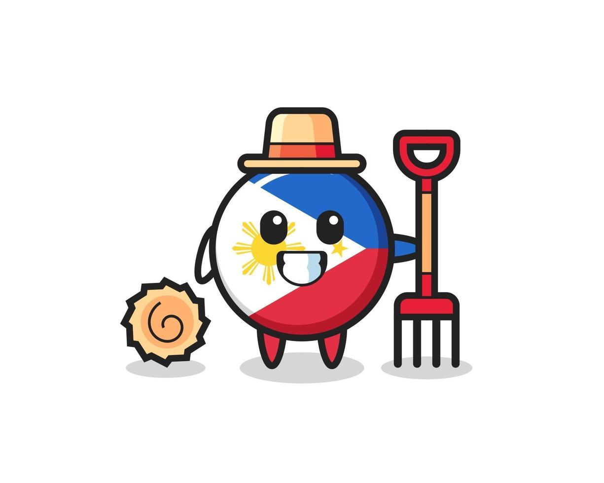 Personaje de mascota de la insignia de la bandera de Filipinas como agricultor vector