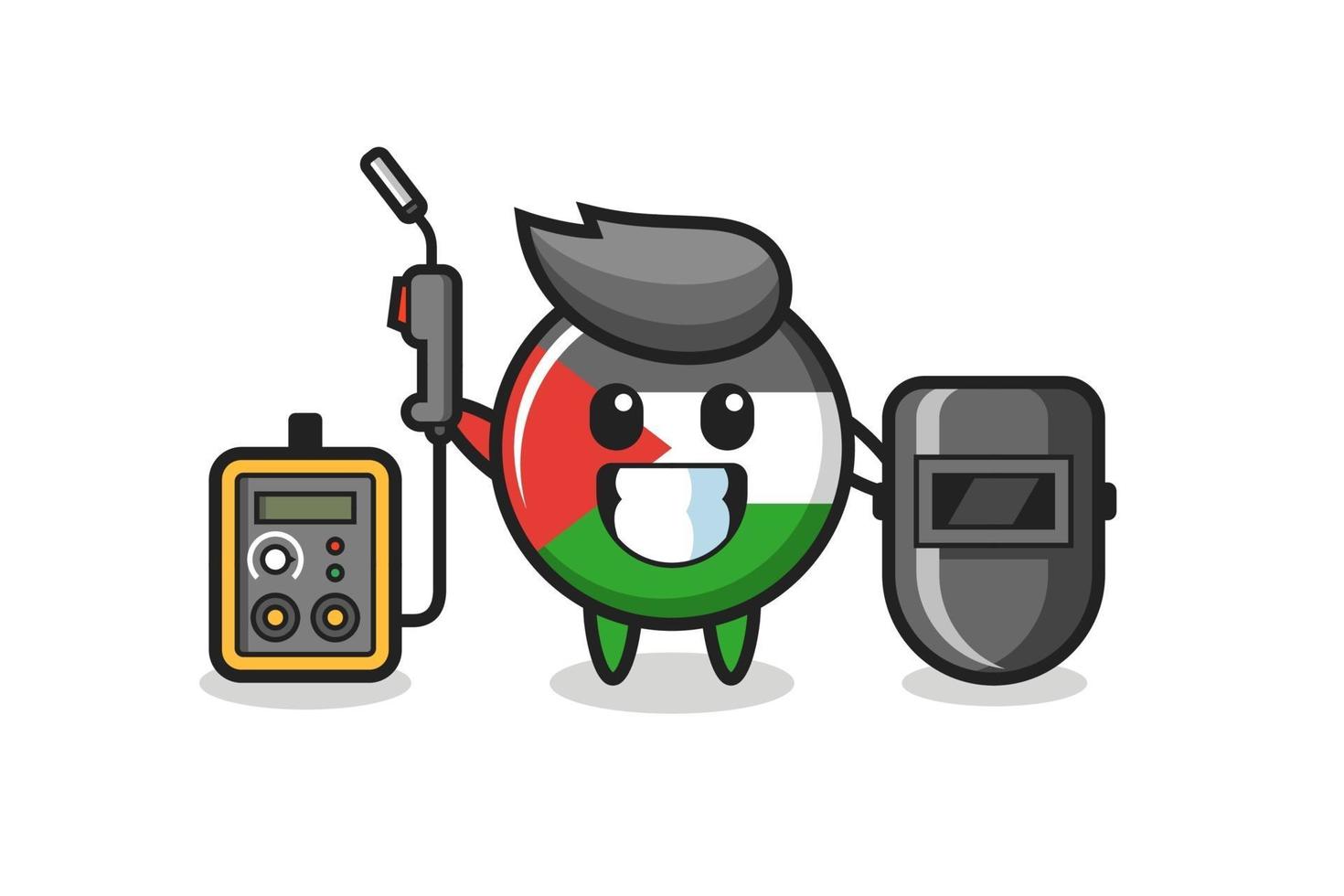 Character mascot of palestine flag badge as a welder vector