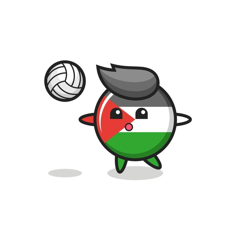 Character cartoon of palestine flag badge is playing volleyball vector