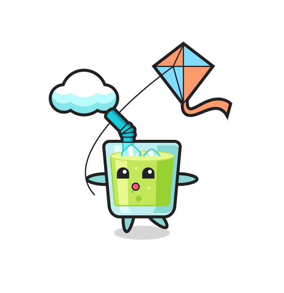 melon juice mascot illustration is playing kite vector