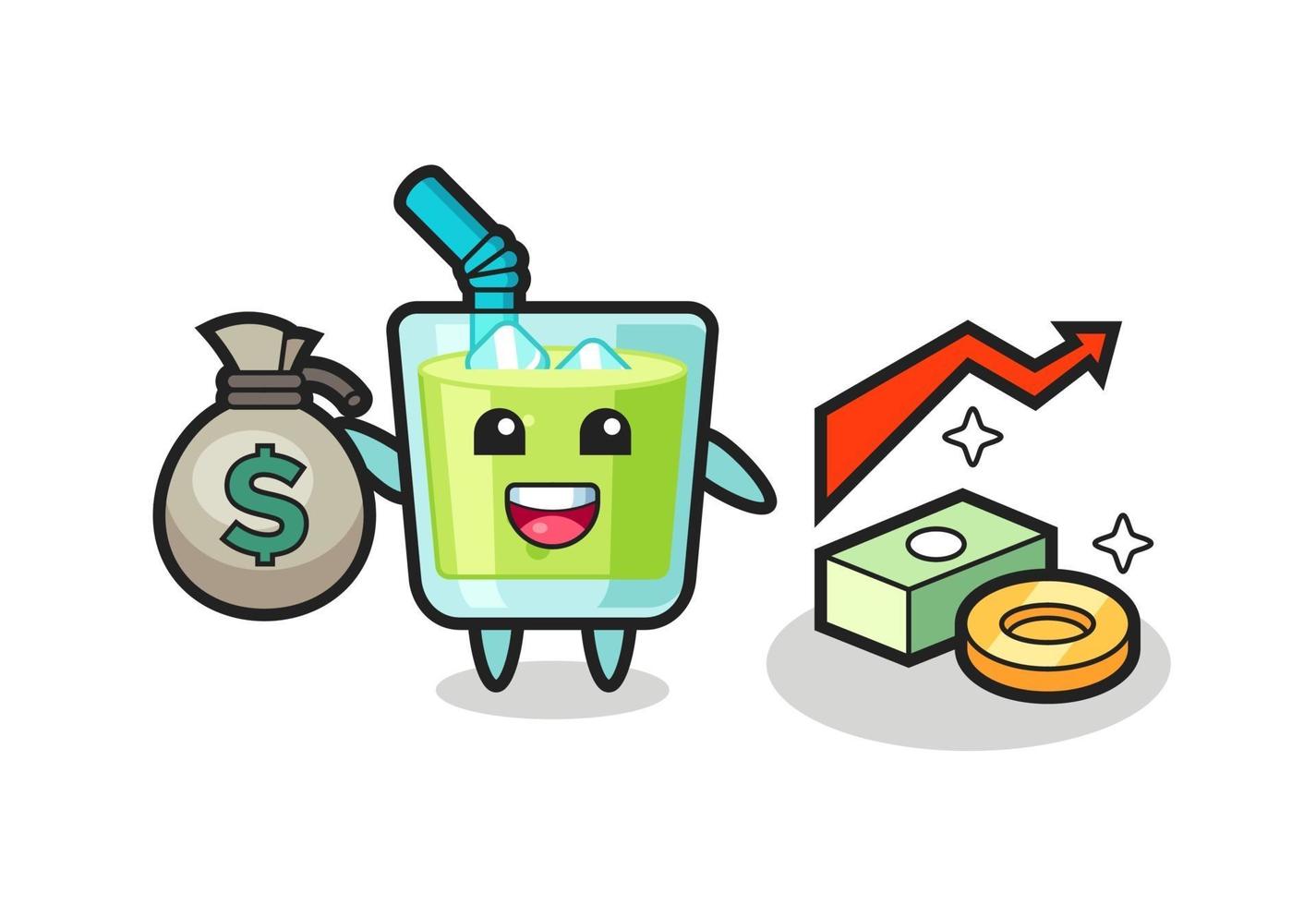 melon juice illustration cartoon holding money sack vector