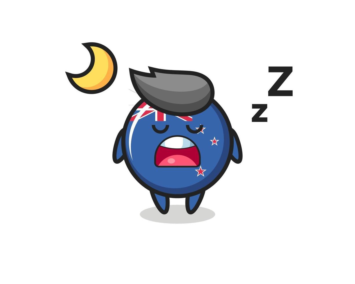 ilustración de personaje de insignia de bandera de nueva zelanda durmiendo por la noche vector
