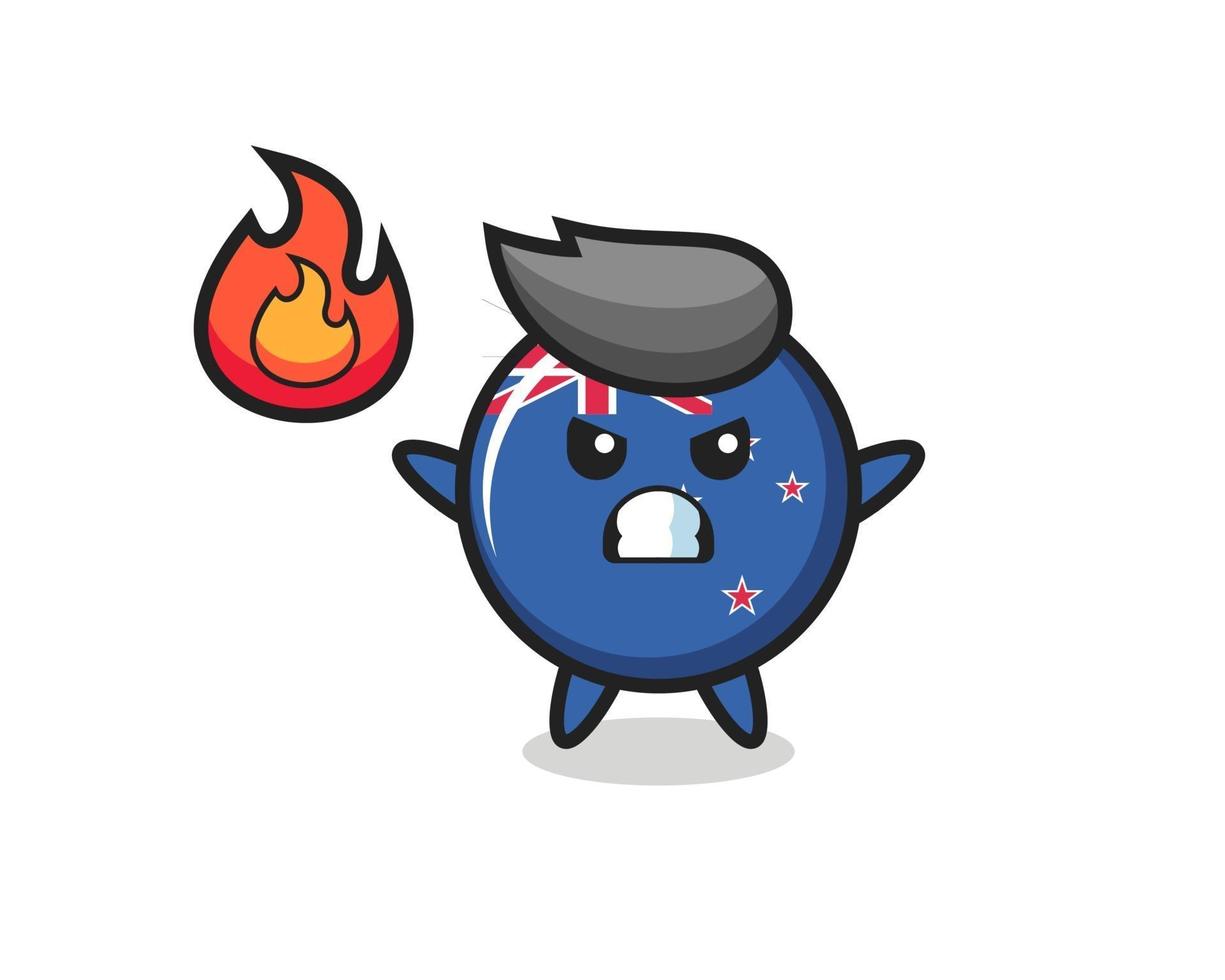 bandera de nueva zelanda, insignia, carácter, caricatura, con, gesto enojado vector