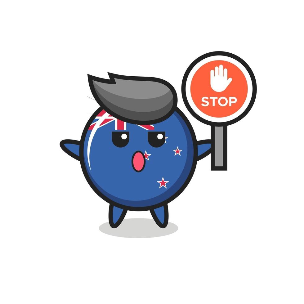 ilustración de personaje de insignia de bandera de nueva zelanda sosteniendo una señal de stop vector