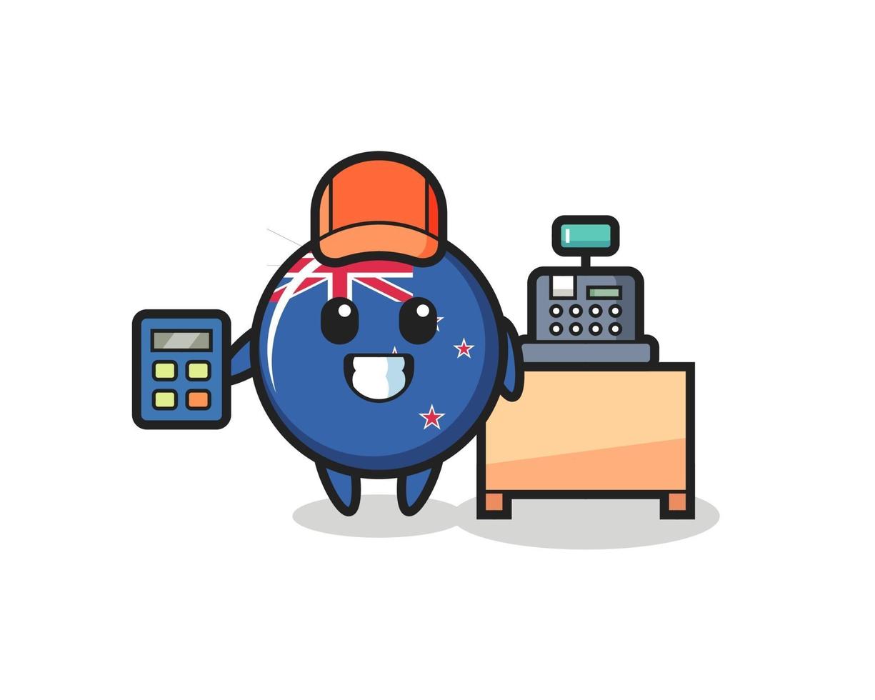 Illustration of new zealand flag badge character as a cashier vector