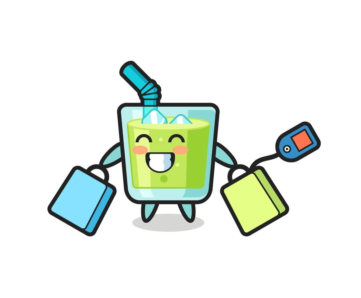 melon juice mascot cartoon holding a shopping bag vector