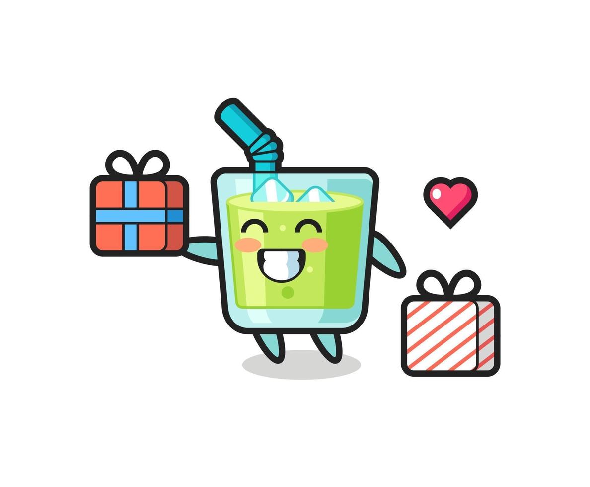 melon juice mascot cartoon giving the gift vector