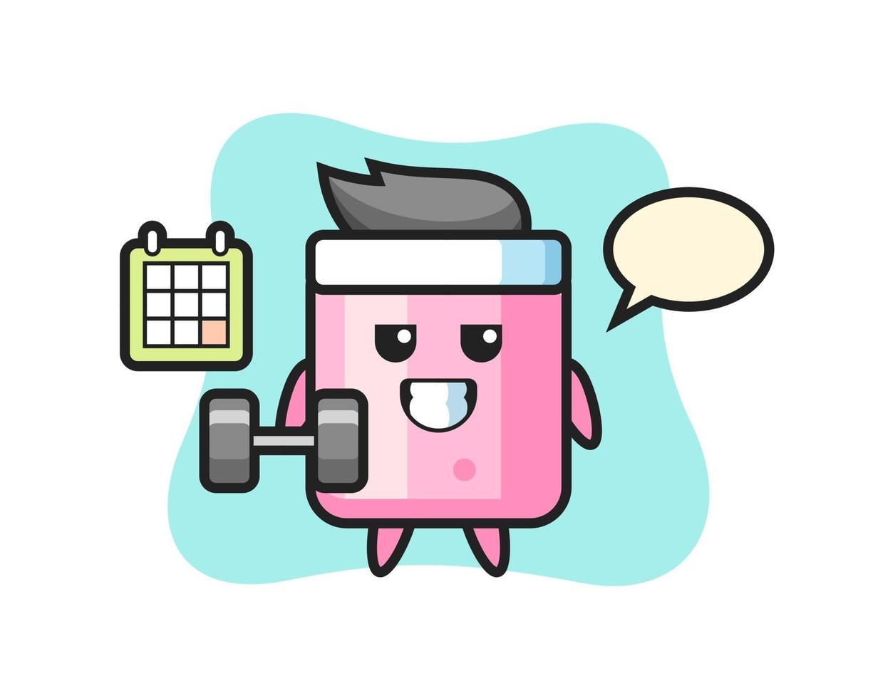 marshmallow mascot cartoon doing fitness with dumbbell vector