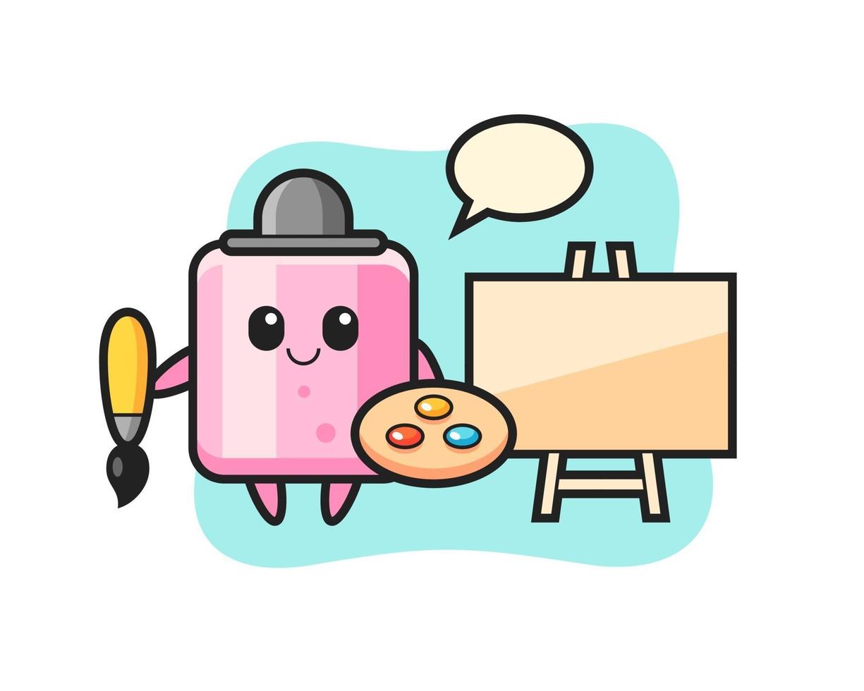 Illustration of marshmallow mascot as a painter vector