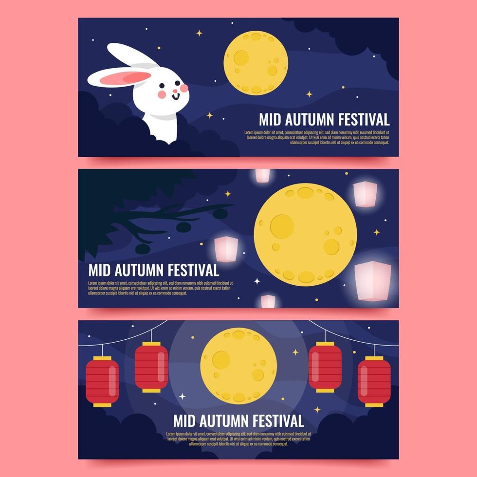 Mid Autumn Festival Banner Pack vector