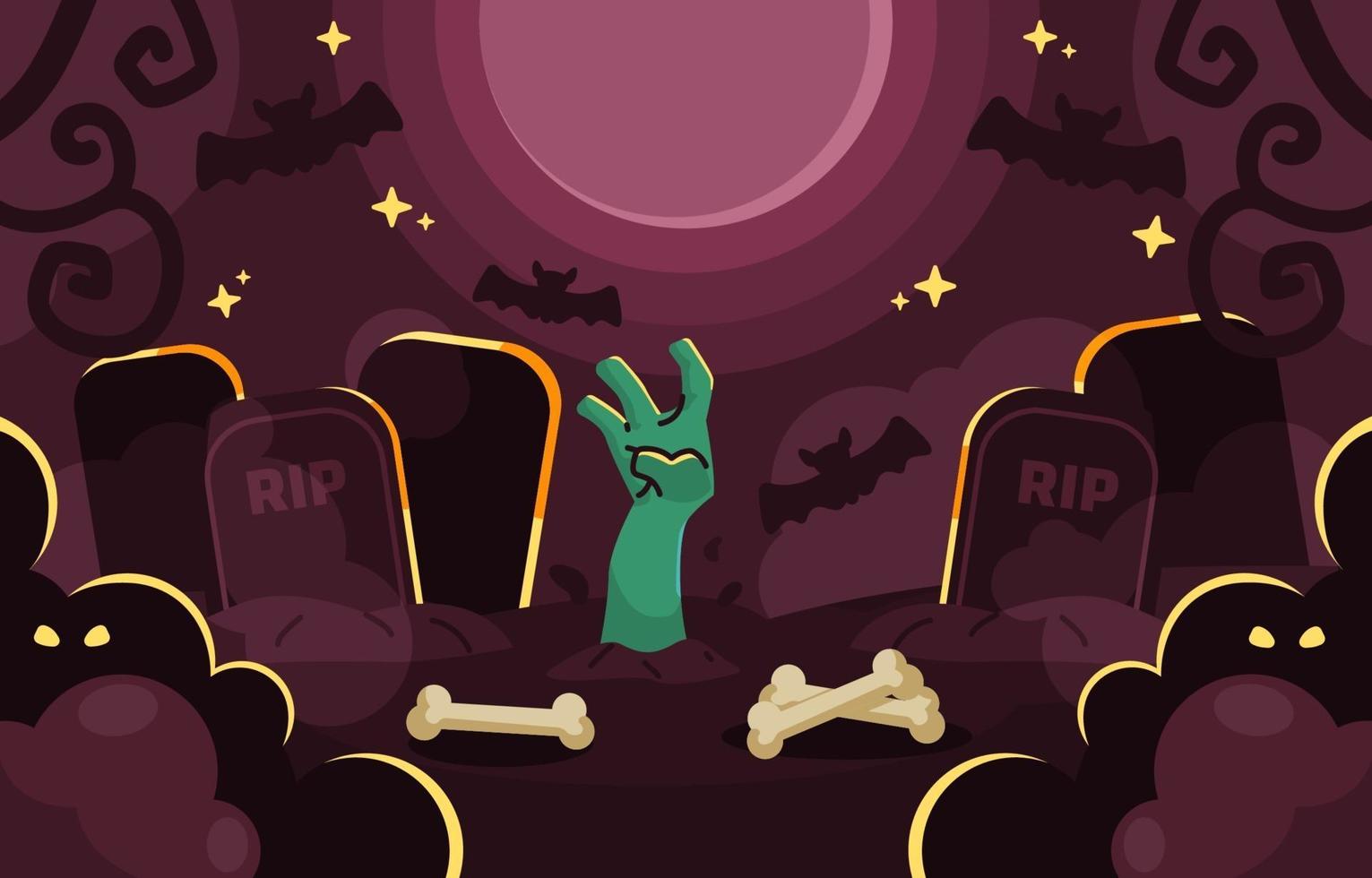 Spooky Halloween Background with Zombie Hand vector