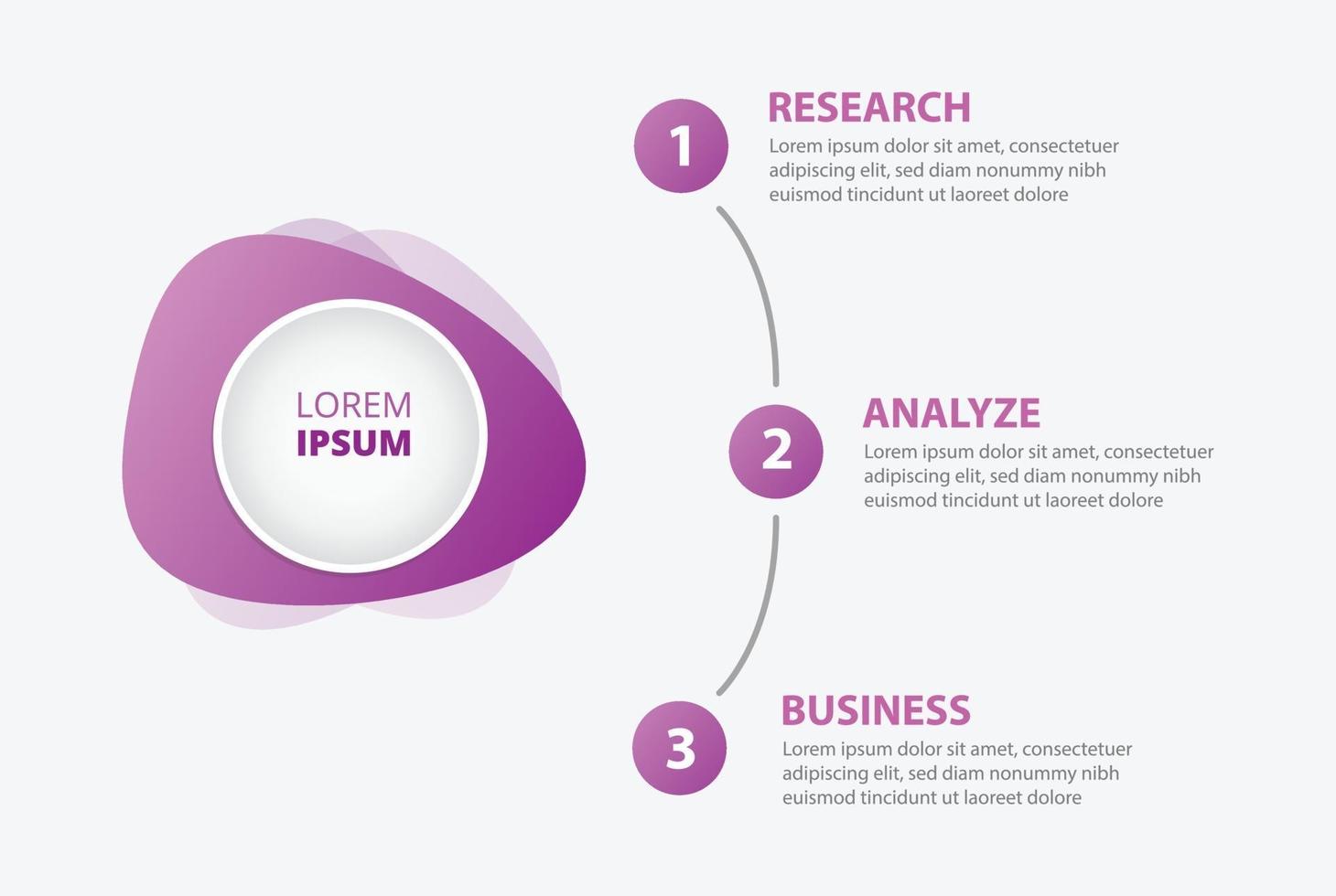 infographics banner circle with 3 step process on right with purple vector