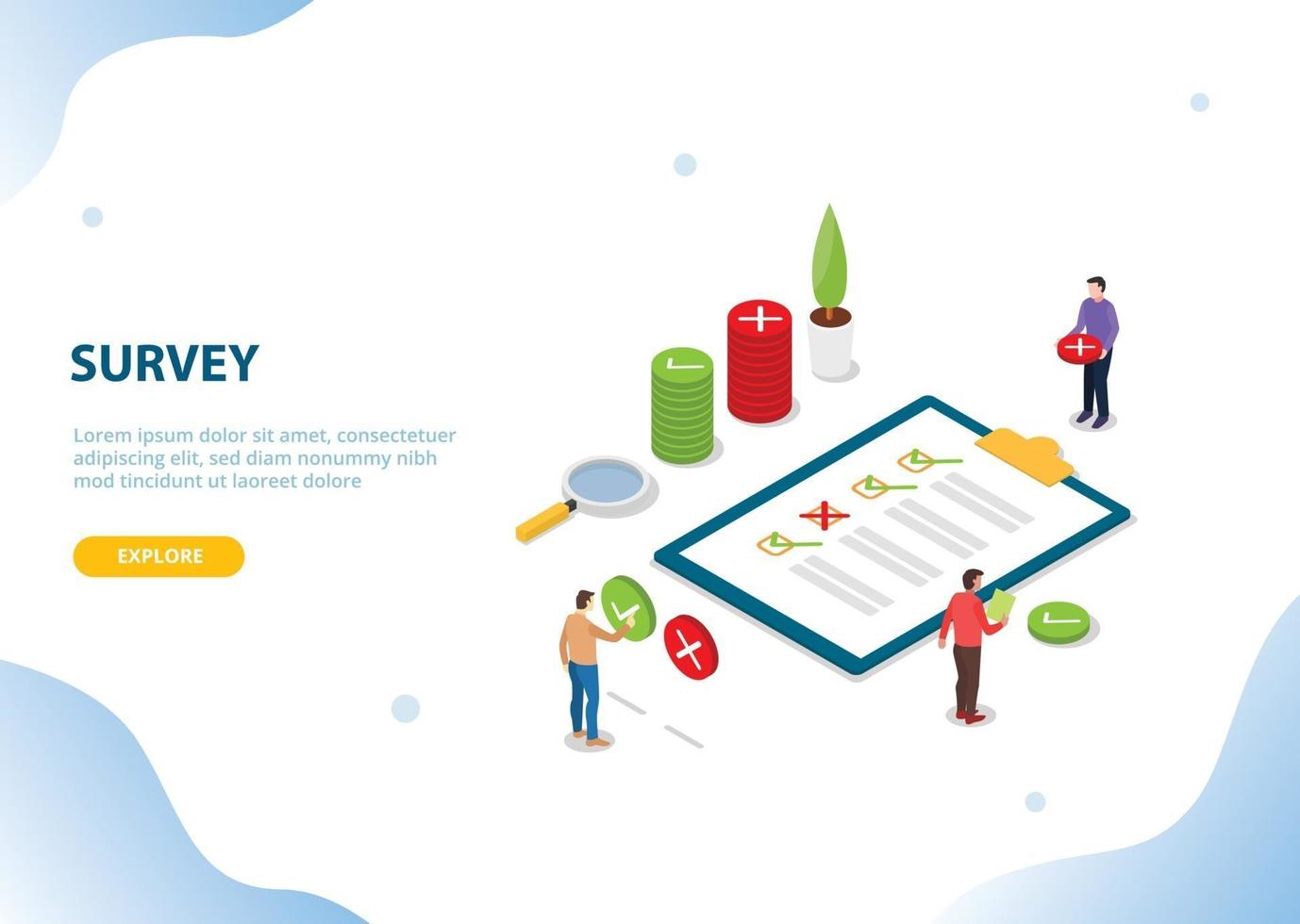 isometric survey people on the clipboard with checklist vector