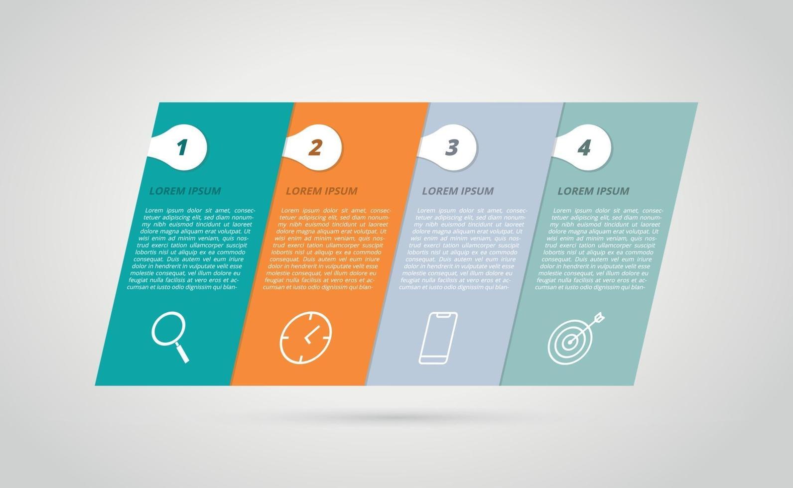 infografía proceso de 4 pasos horizontal inclinado vector