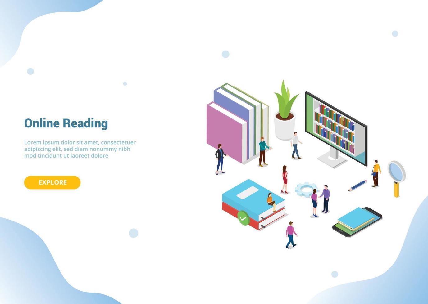 isometric 3d online reading concept vector