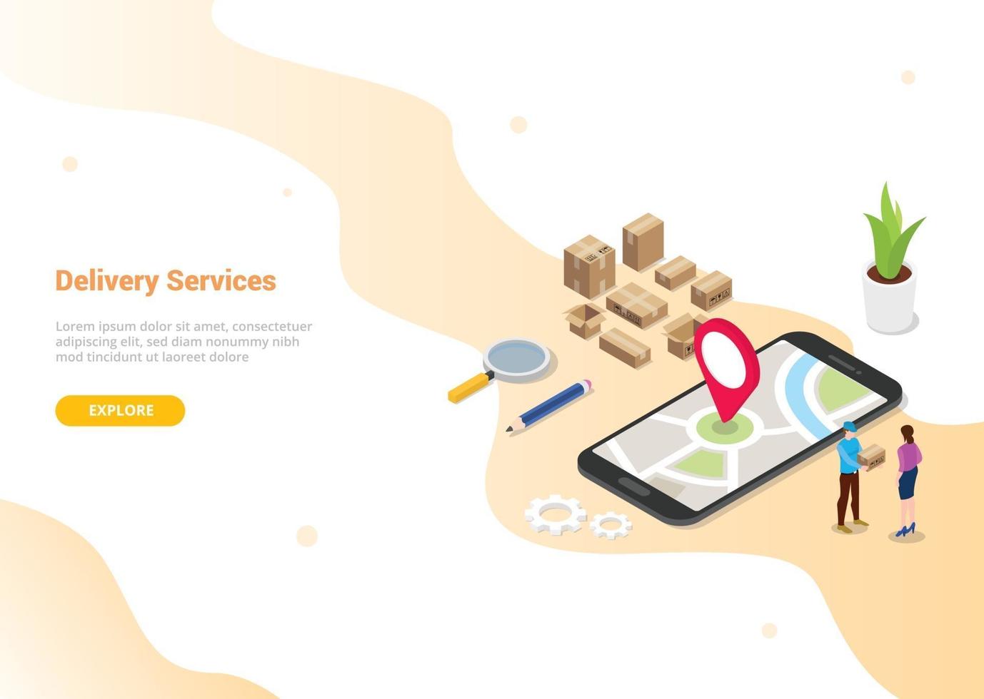 isometric 3d online delivery service concept with people vector