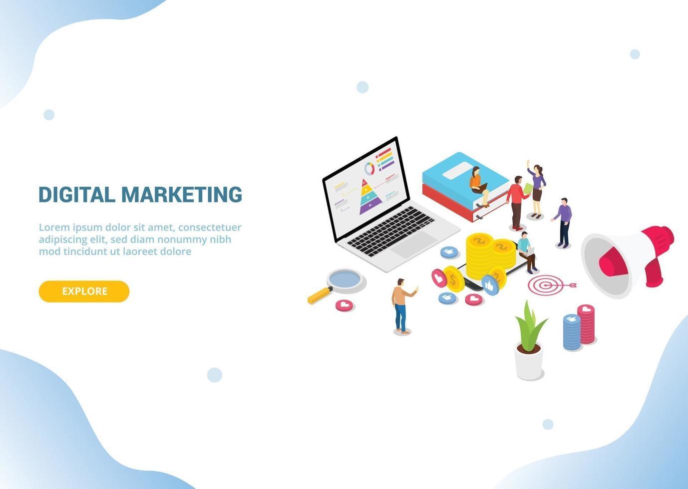 concepto de marketing digital isométrico para plantilla de sitio web vector