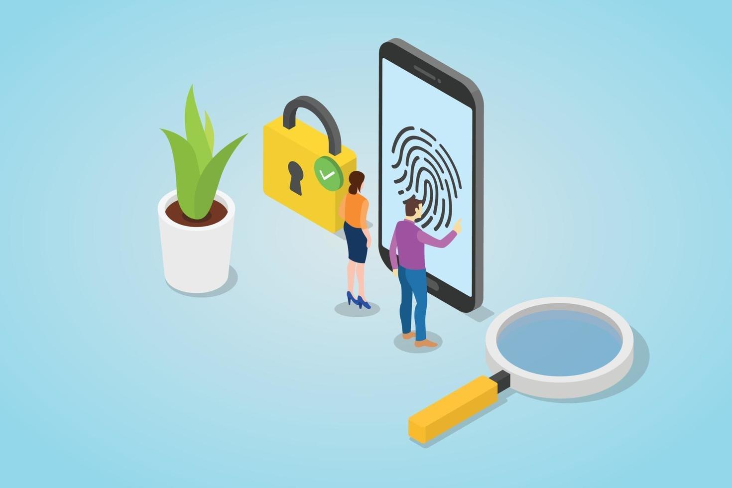 fingerprint security technology concept with smartphone vector