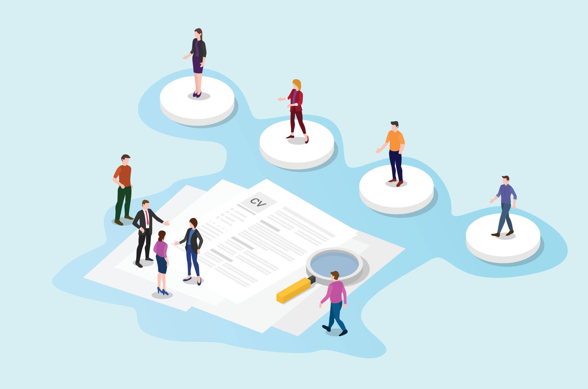 recruitment or recruiting process concept with team select people