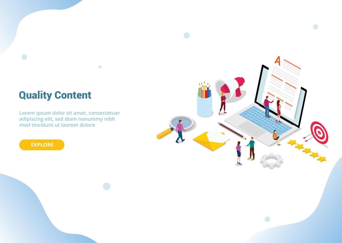 high quality content concept with team people editor vector