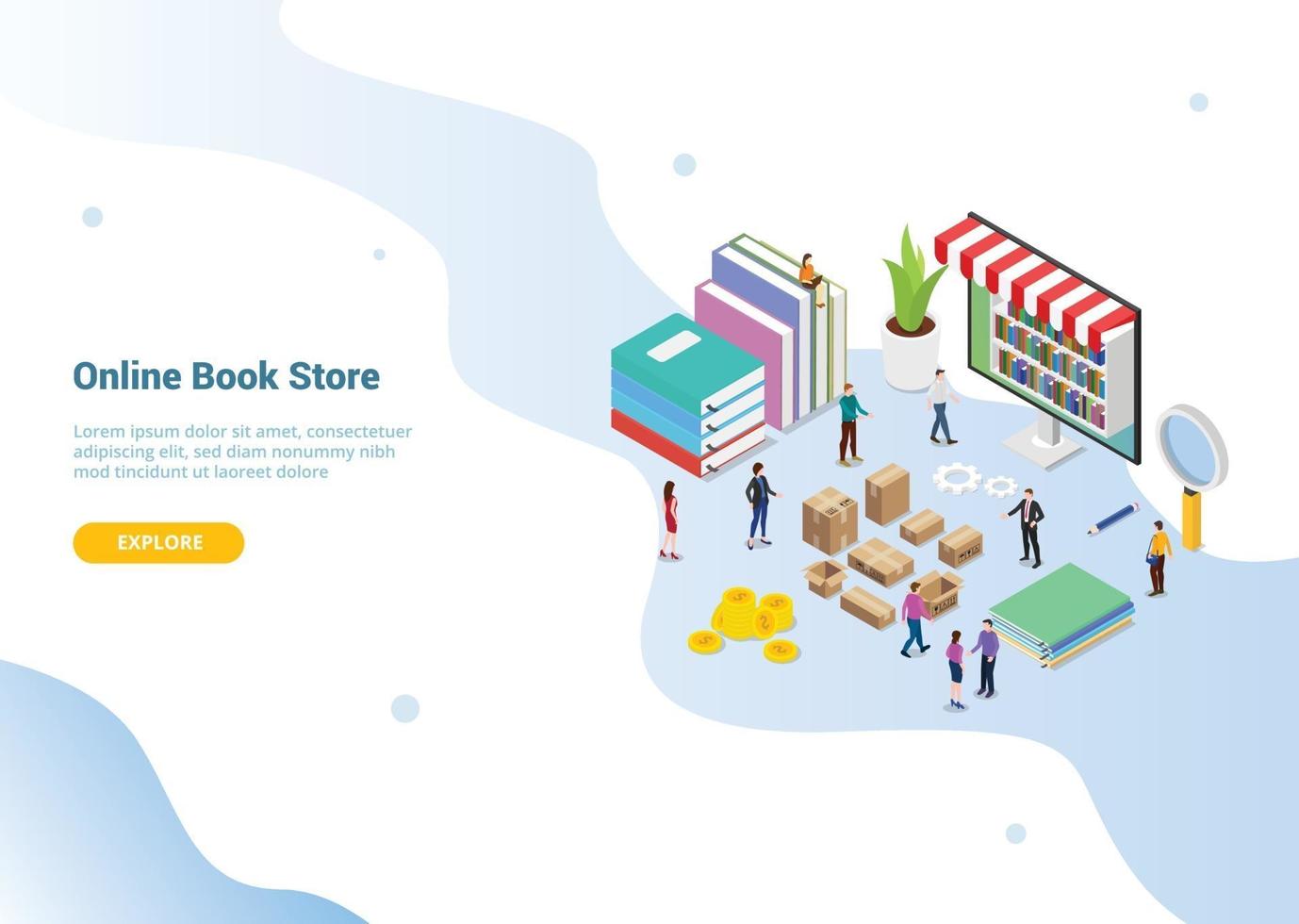 isometric 3d online book store concept with digital library vector