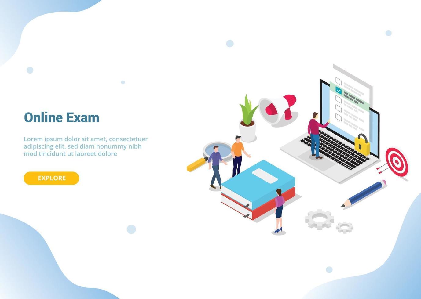 isometric 3d online exam or course concept vector