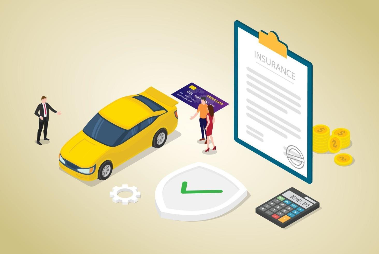 car insurance concept with car and contract paper vector