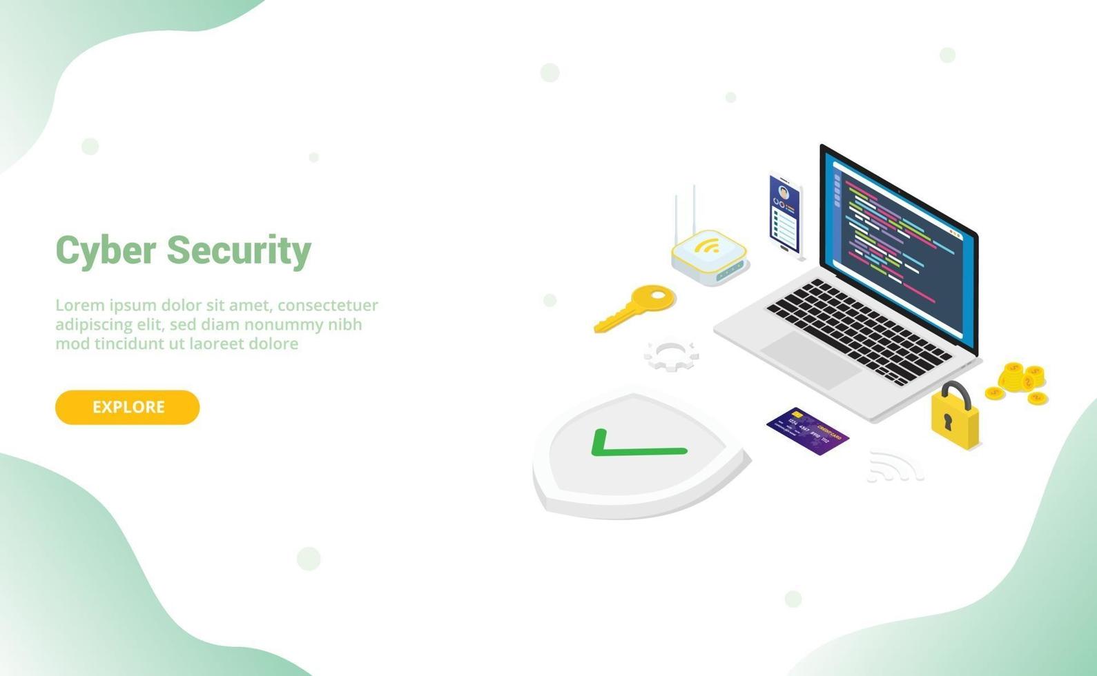 cyber security concept with team people and secure code vector
