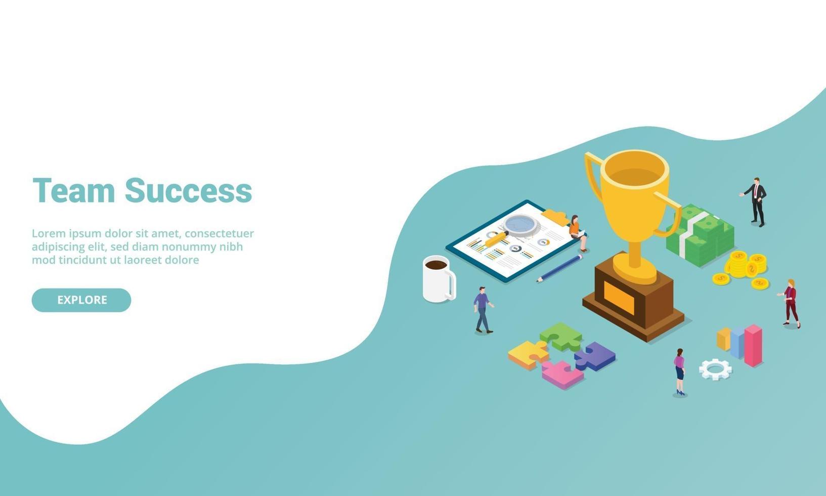 team success or teamwork concept for website template vector