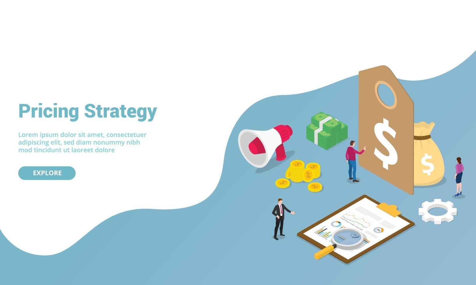 pricing strategy tag with money finance and graph chart vector