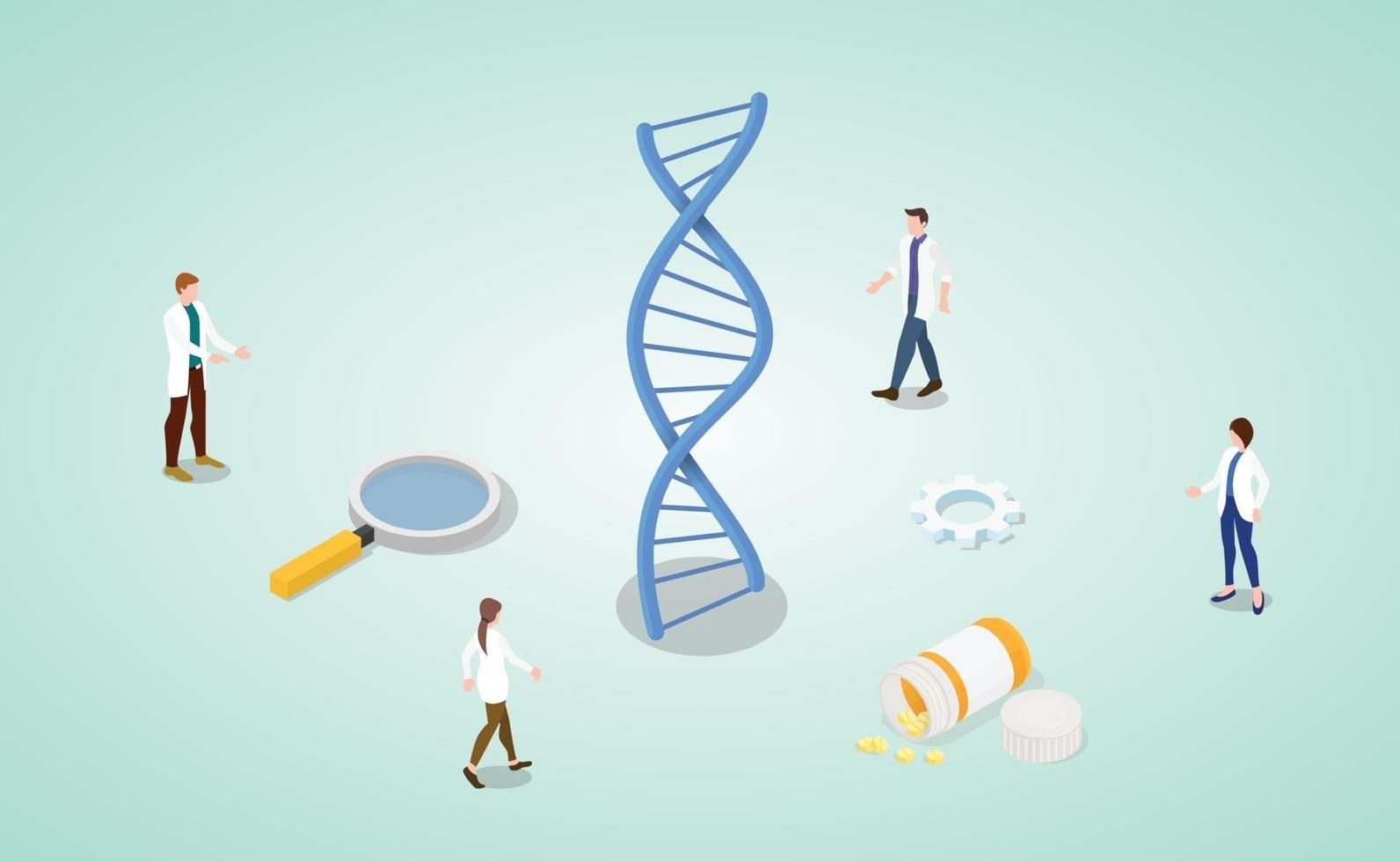 dna helix analysis concept with team doctor research vector