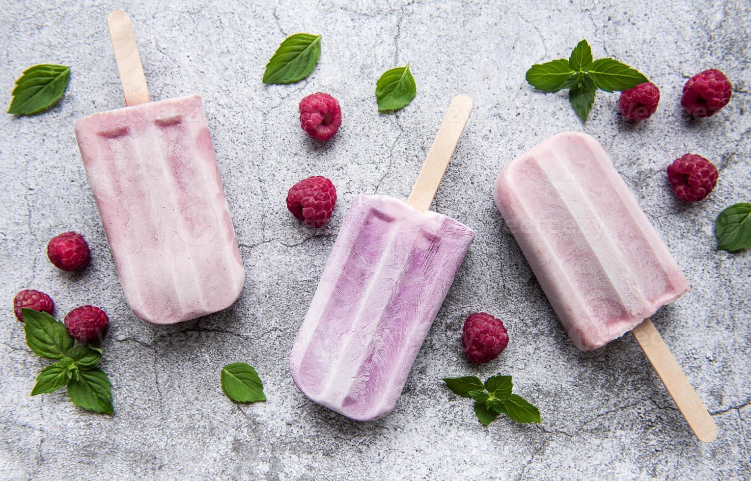 Homemade raspberry ice cream photo