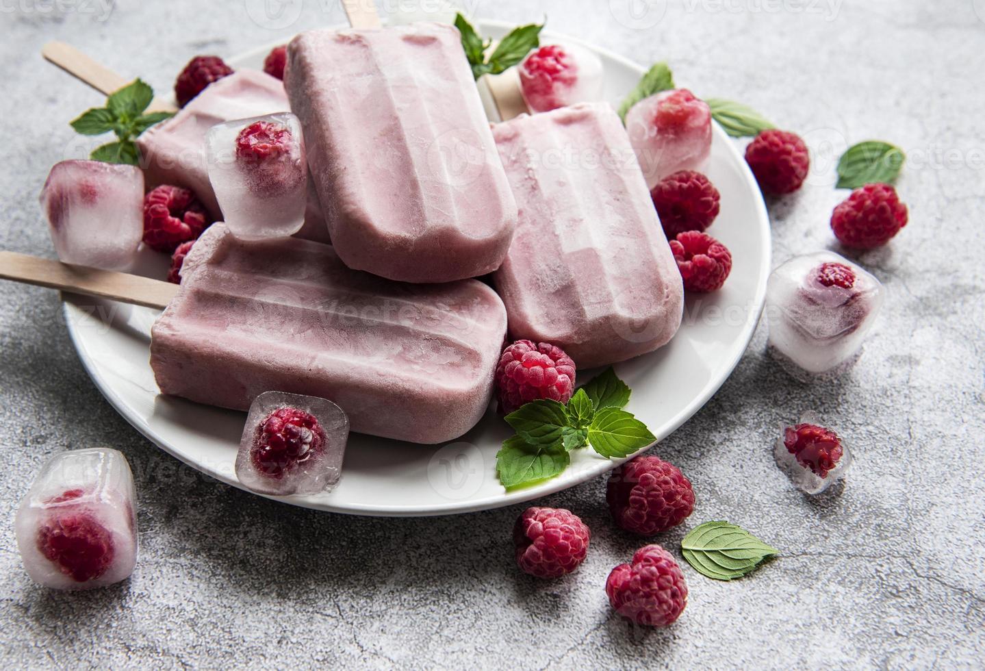 Homemade raspberry ice cream photo